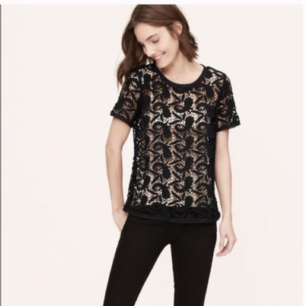 Loft black short sleeve crochet top